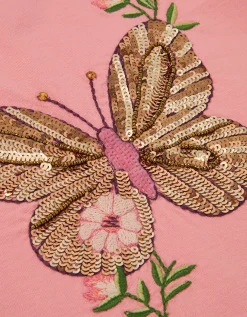 Sequin Butterfly Cotton T-Shirt Pink