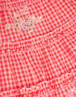 Sequin Butterfly Gingham Dress Pink