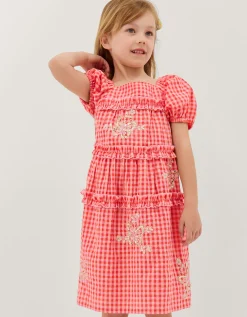 Sequin Butterfly Gingham Dress Pink