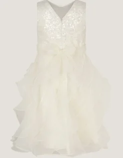 Sequin Embellished Ruffle Party Dress White