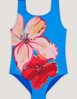 Sequin Flower Swimsuit Blue