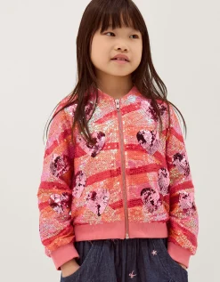 Sequin Heart Bomber Jacket Pink