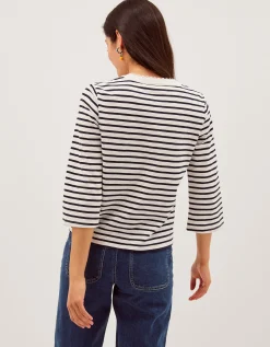Shania Stripe Jersey Buttondown Top Ivory