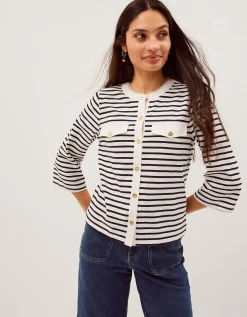 Shania Stripe Jersey Buttondown Top Ivory