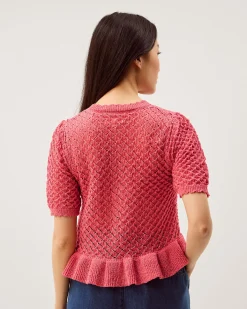 Shea Short Sleeve Ruffle Knit Cardigan Pink