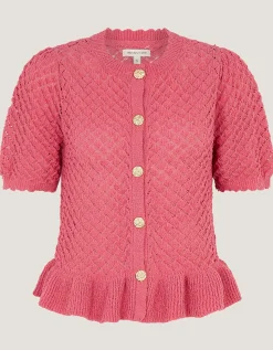 Shea Short Sleeve Ruffle Knit Cardigan Pink