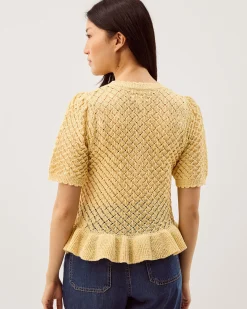 Shea Short Sleeve Ruffle Knit Cardigan Yellow