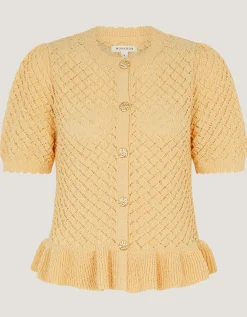Shea Short Sleeve Ruffle Knit Cardigan Yellow