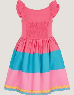 Shell Embroidered Colourblock Dress Pink