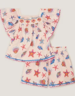 Shell Print Top & Shorts Set Ivory