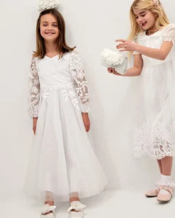 Sienna Floral Embroidered Communion Dress White
