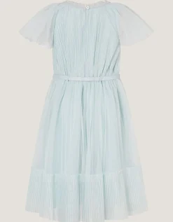 Sky Embellished Pleated Party Dress Green