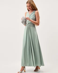 Skye Ruched Knot Jersey Prom Dress Green