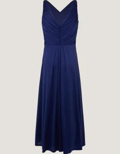 Skye Ruched Knot Jersey Prom Dress Blue