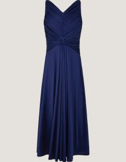 Skye Ruched Knot Jersey Prom Dress Blue