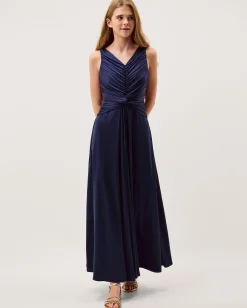 Skye Ruched Knot Jersey Prom Dress Blue
