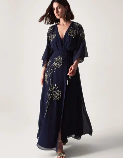 Skyla Floral Embellished Maxi Wrap Dress Blue