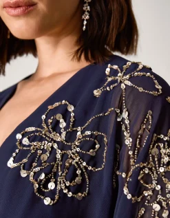 Skyla Floral Embellished Maxi Wrap Dress Blue