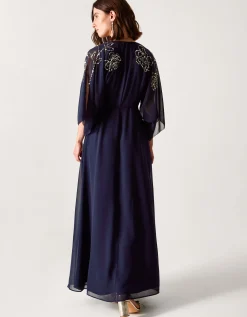 Skyla Floral Embellished Maxi Wrap Dress Blue