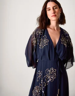 Skyla Floral Embellished Maxi Wrap Dress Blue