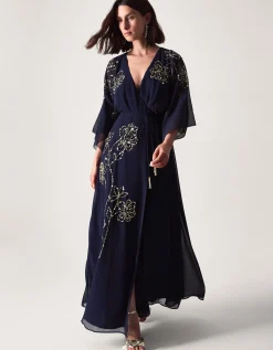 Skyla Floral Embellished Maxi Wrap Dress Blue