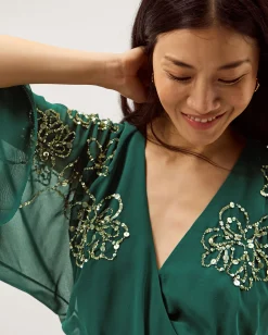 Skyla Floral Embellished Maxi Wrap Dress Green