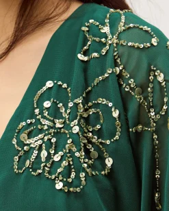 Skyla Floral Embellished Maxi Wrap Dress Green