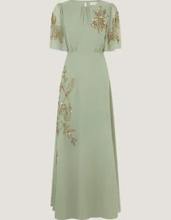 Skyler Floral Embellished Maxi Dress Green