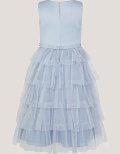 Sleeveless Belted Tulle Tier Dress Blue