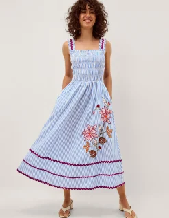 Sloane Floral Stripe Midi Dress Blue