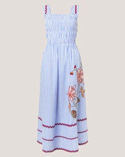 Sloane Floral Stripe Midi Dress Blue