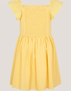 Smocked Square Neck Dress Yellow