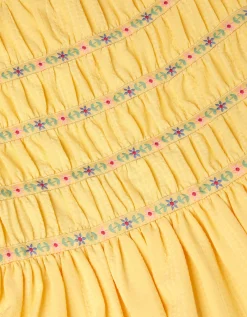 Smocked Square Neck Dress Yellow
