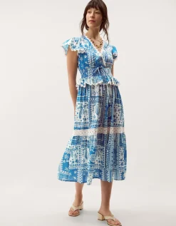 Soleil Print Midi Dress Blue