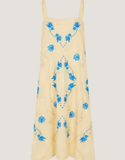 Sophie Embroidered Midi Cami Dress Yellow