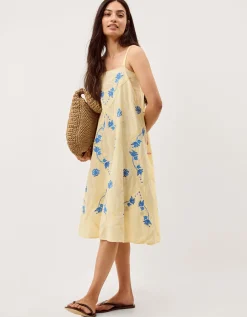 Sophie Embroidered Midi Cami Dress Yellow
