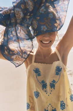 Sophie Embroidered Midi Cami Dress Yellow