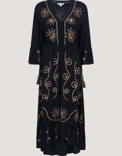 Sophy Embroidered Maxi Kaftan Black