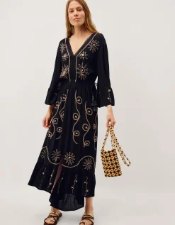 Sophy Embroidered Maxi Kaftan Black
