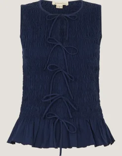 Steff Sleeveless Smocked Jersey Top Blue