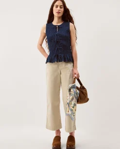 Steff Sleeveless Smocked Jersey Top Blue