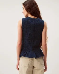 Steff Sleeveless Smocked Jersey Top Blue
