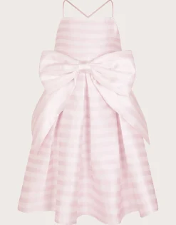 Stripe Bow Twill Party Dress Pink