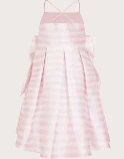 Stripe Bow Twill Party Dress Pink