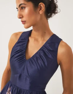 Sylvia V-Neck Floral Print Midi Dress Blue