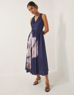 Sylvia V-Neck Floral Print Midi Dress Blue