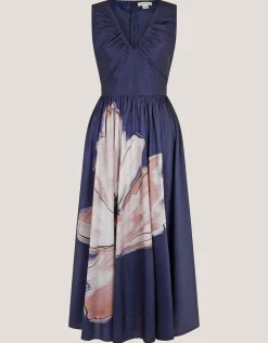 Sylvia V-Neck Floral Print Midi Dress Blue