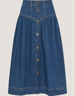 Tamsin Button Denim Midi Skirt Blue