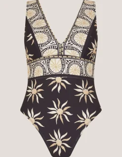 Tanya Plunge Sun Print Swimsuit Black