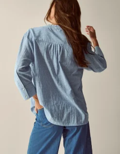 Tanya Ruffle Stripe Shirt Blue
